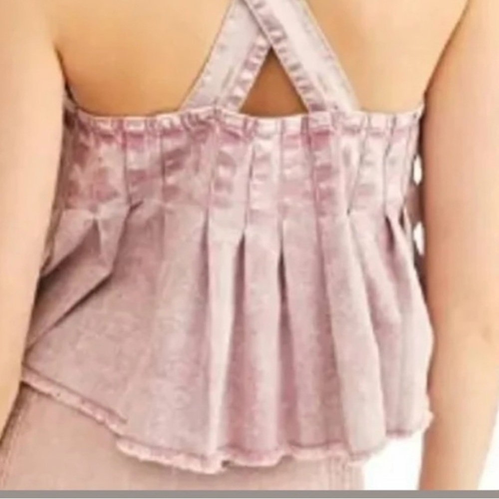 Free People Marina Denim Babydoll Crop Top, New W/Tags, USA Sz L - Picture 5 of 7